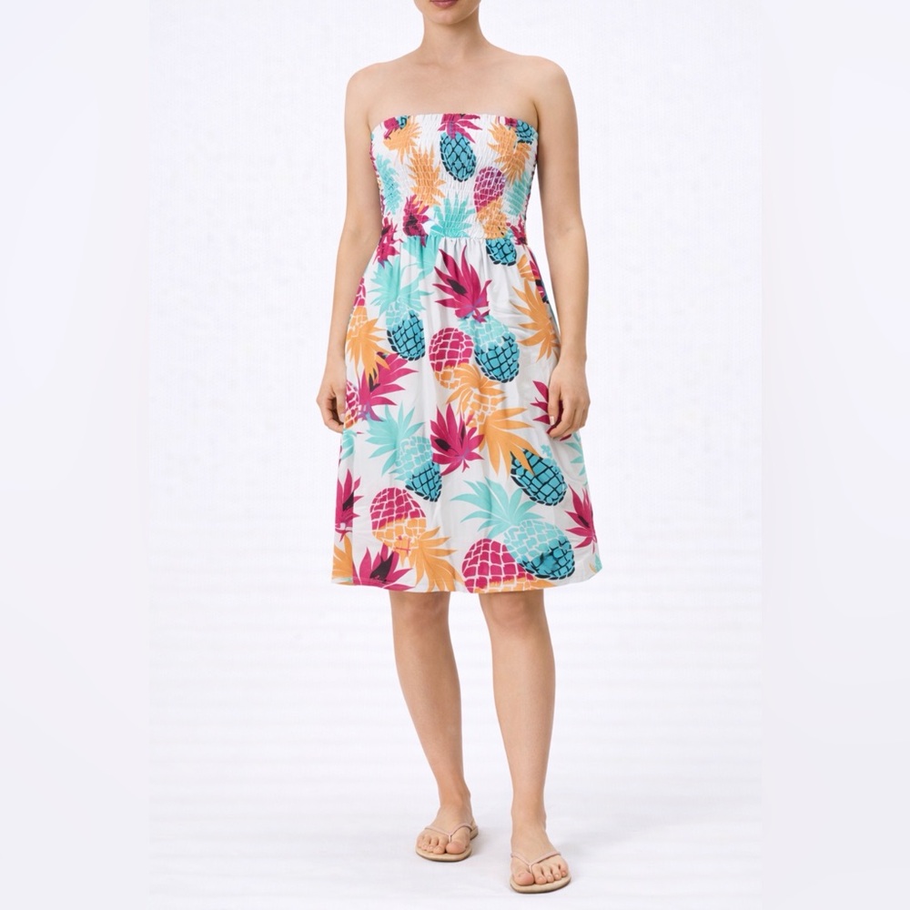 LA CLASS women’s Dress Size S Strapless Smocked Pineapple Print Mini(A353)✨